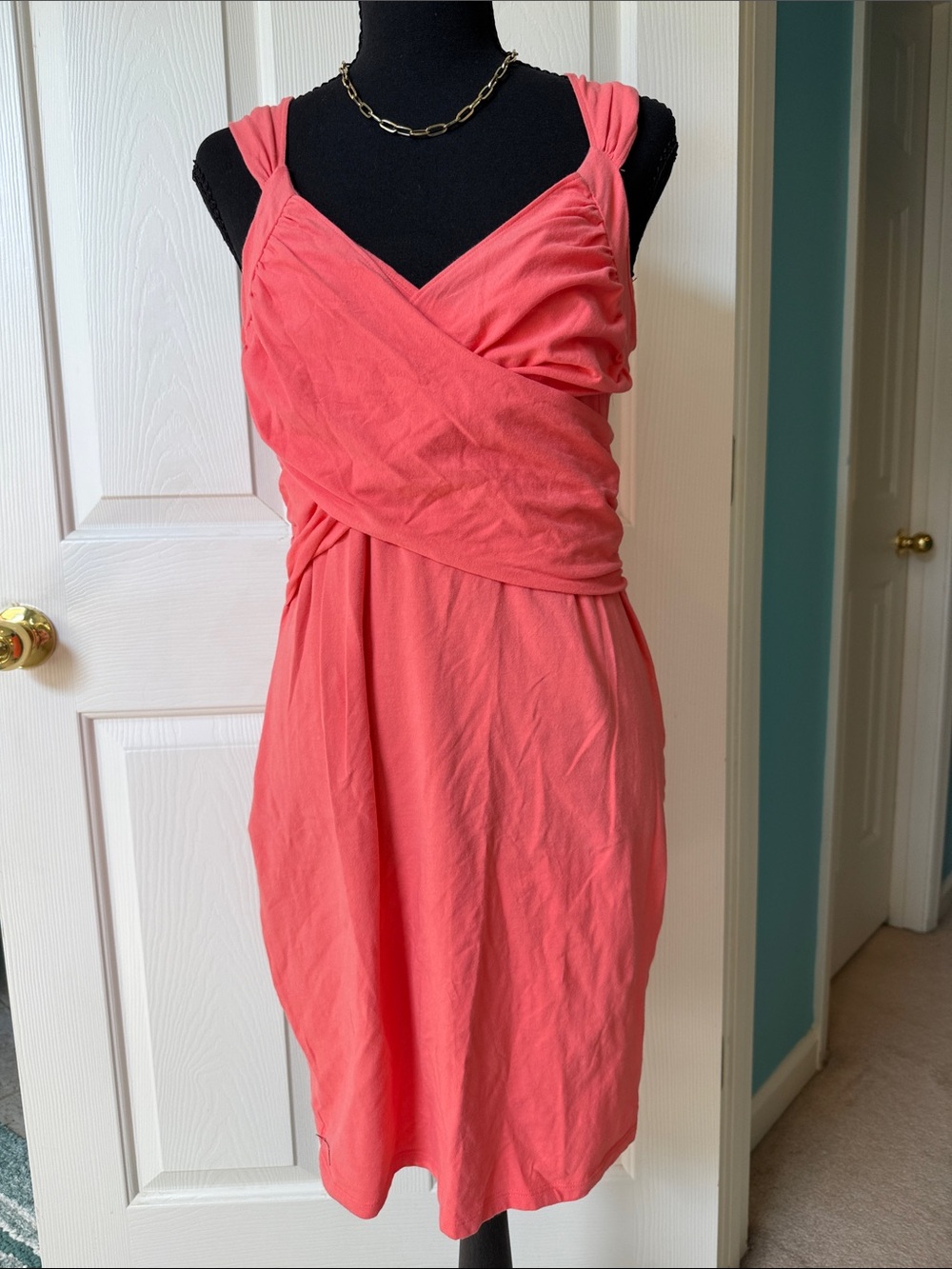 Y2K Victoria Secret Vintage Coral Built In Bra Surplice Crossover Dress L